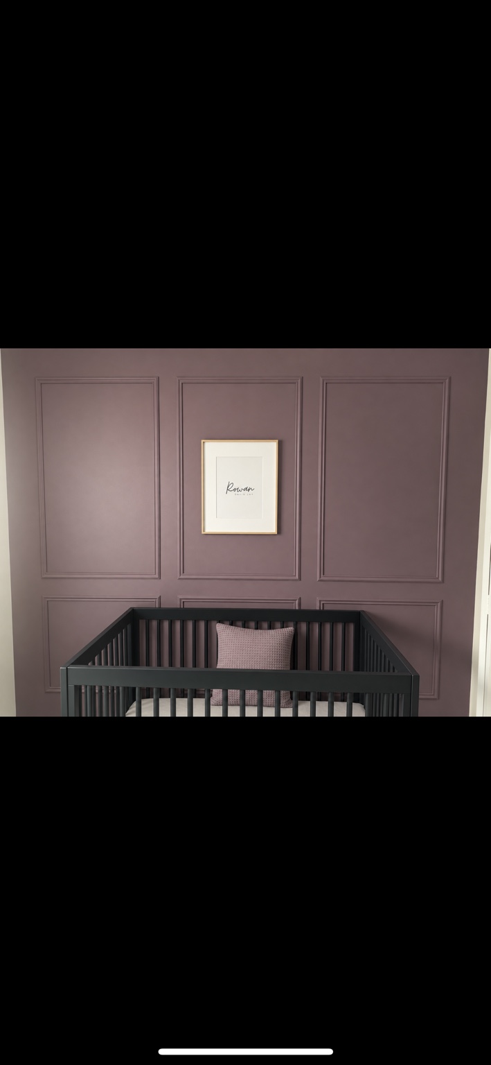 Purple box molding bedroom wall by The Worksmith Accents
